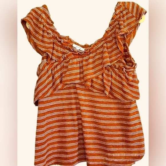 MAURICES Cinnamon/ White Striped Criss/ Cross Ruffled Tank Top, Size Large, GUC. - Picture 1 of 3